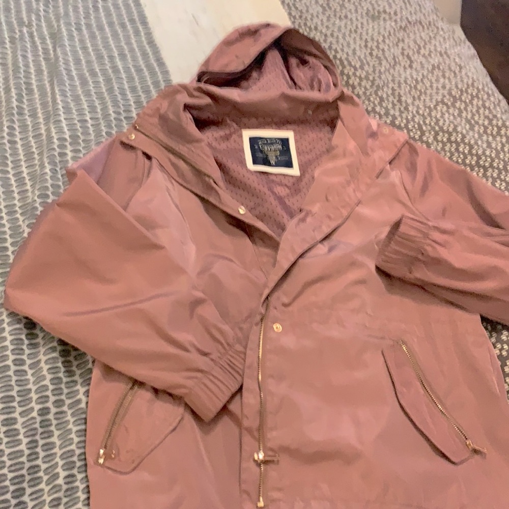 Rose or Mauve colored light jacket with hoodie